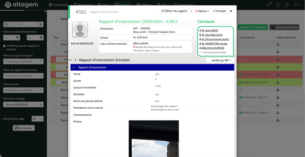 Création d'un rapport d'intervention sur altagem