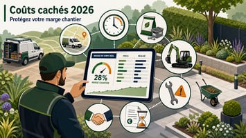 Un paysagiste en train de visualiser les coûts cachés de ses chantiers 