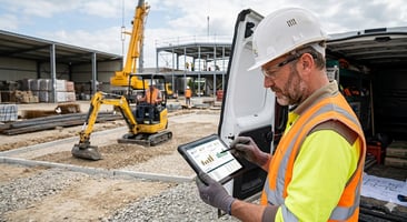 Un chef de chantier en train de consulter son déboursé sec sur Altagem