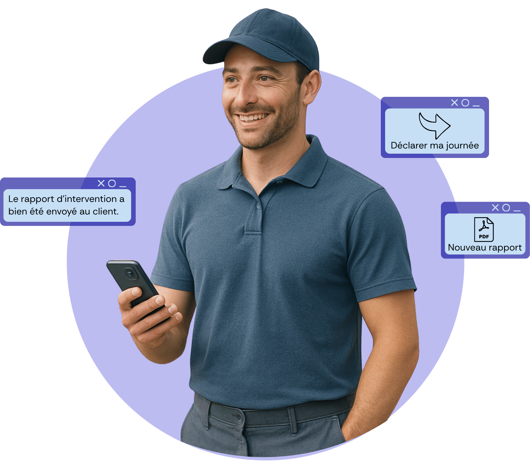 Technicien avec l'application altagem ouverte