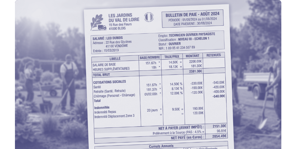 Fiche de paie ouvrier paysagiste